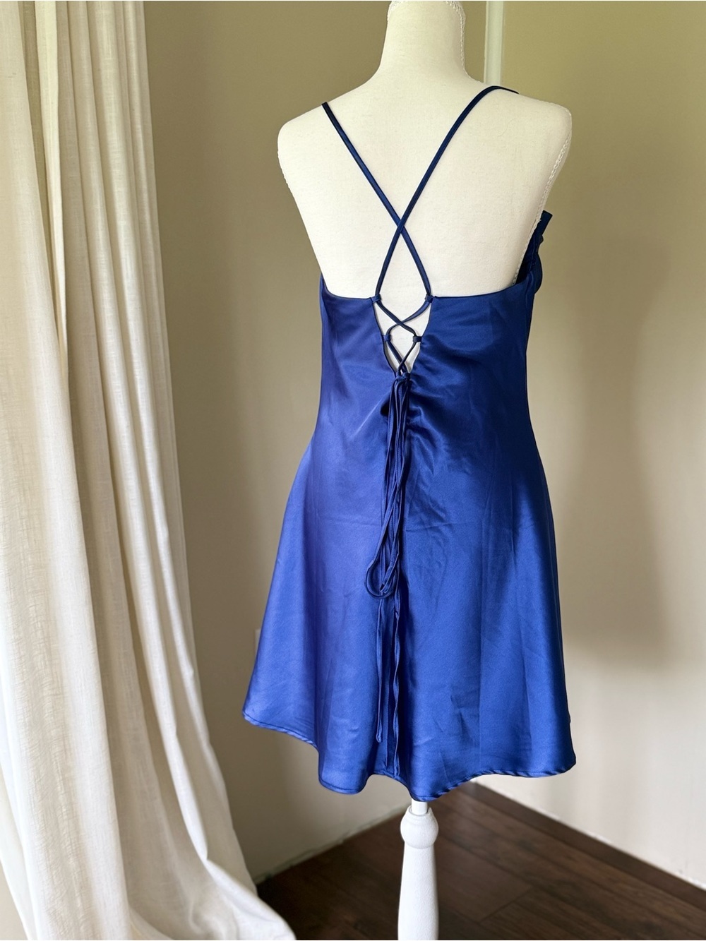Lulus Luxe Simplicity Blue Satin Lace-Up Mini Dress Royal Blue - Picture 6 of 10